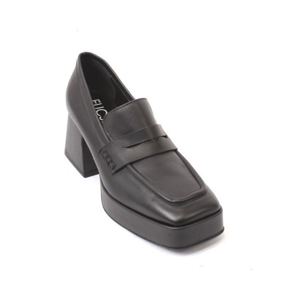 Fucsia luna Black Leather Platform Classic Heel Shoes